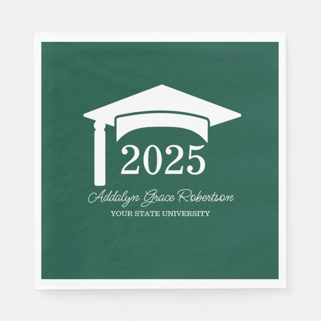 Grön universitetskeps Klass 2025 Pappersservett (Framsidan)