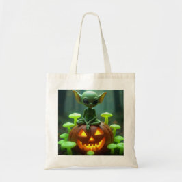Grön utomjording på halloween tygkasse
