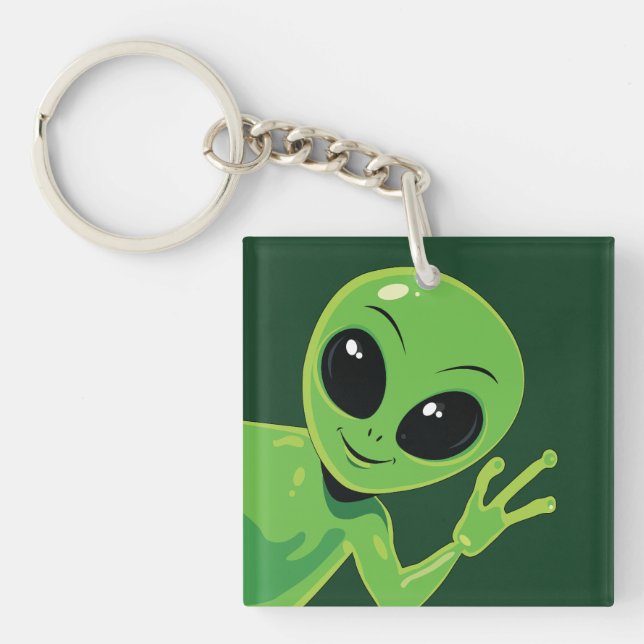 Grön utomjording vinkar seriefigur Vänlig yttre ry (Framsidan)