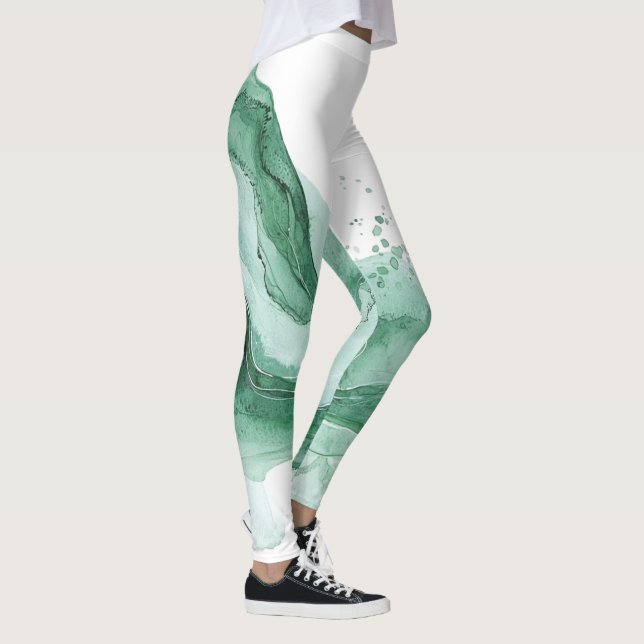 Grön Våg Abstrakt Leggings (Höger)