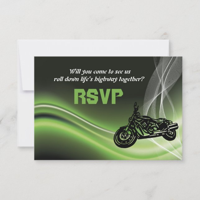 Grön väg motorcykel/bröllop RSVP-svar OSA Kort (Framsida)