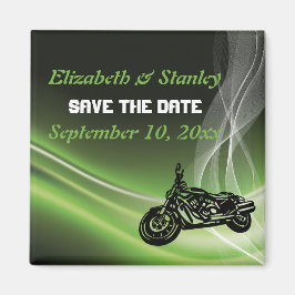 Grön väg motorcyklist/bil bröllop Save the Date Magnet