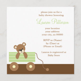 Grön vagnbjörnbaby shower inbjudningar