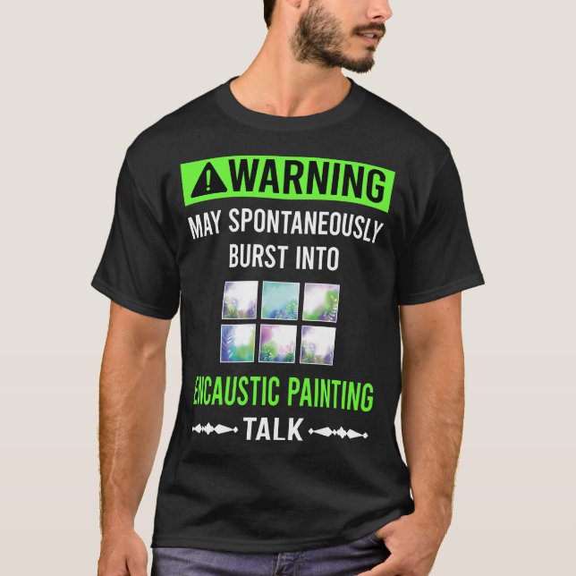 Grön Varnings Enkaustik Målning T Shirt (Framsida)