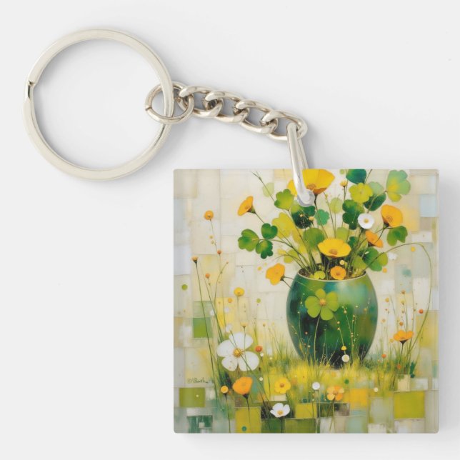 Grön vas med irländska blommor & shamrocks (Framsidan)