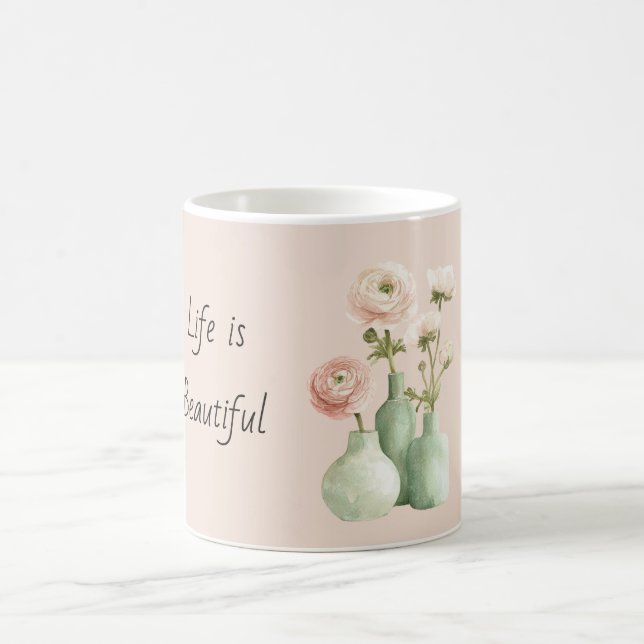 Grön vas rosa ranunkelblommor kaffemugg (Center)