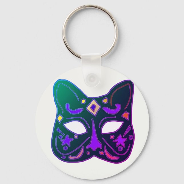 Grön venetiansk kattmaskdesign nyckelring (Framsida)