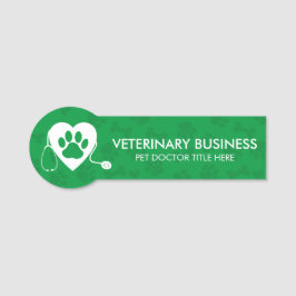 Grön veterinär tass hjärta stetoskop husdjur namnbricka