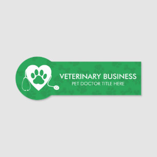 Grön veterinär tass hjärta stetoskop husdjur namnbricka