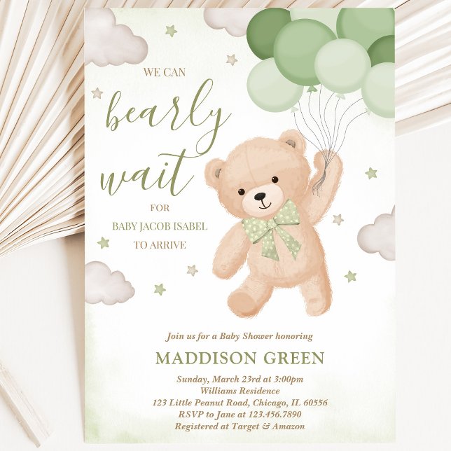 Grön Vi Kan Knappast Vänta Baby Shower Inbjudningar (Skapare uppladdad)