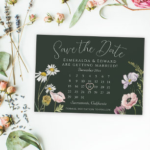 Grön vild blomsterbröllopskalender Spara datumet