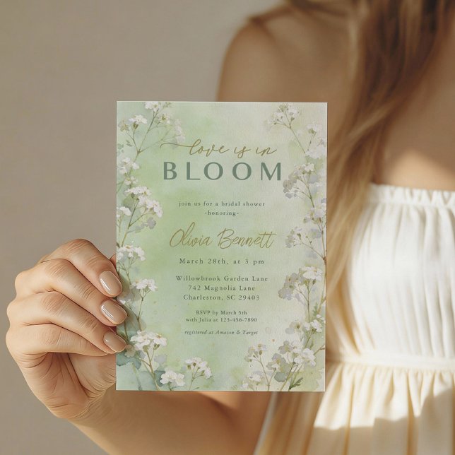 Grön vildblomma bröllopsdusch-inbjudan inbjudningar (Green Garden Bridal Shower Invite)