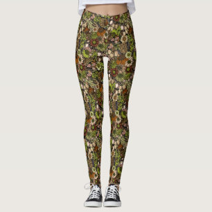 Grön vildblomsterträdgårdsmönster leggings