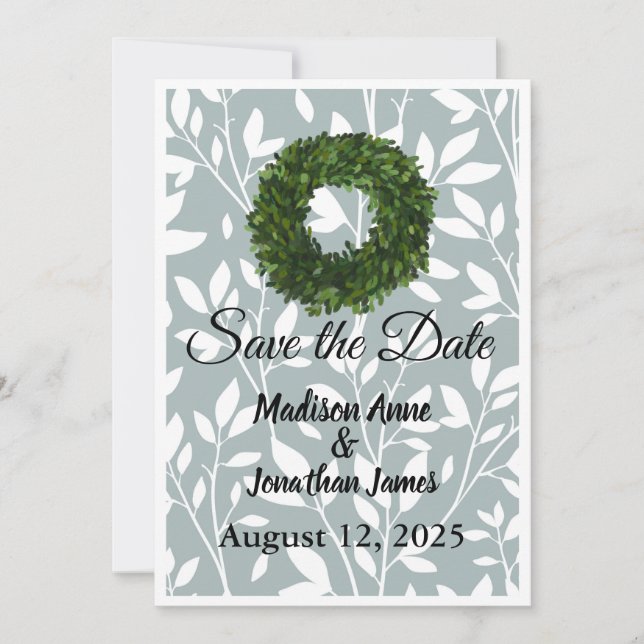 Grön vinlövsgårdshuskrans lantlig spara datumet (Framsida)