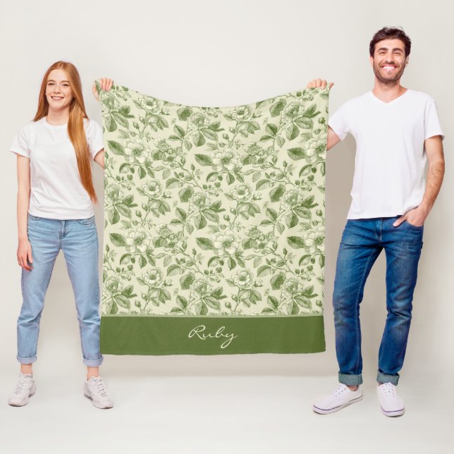 Grön Vintage Blommig Toile-mönster Fleecefilt (På plats)