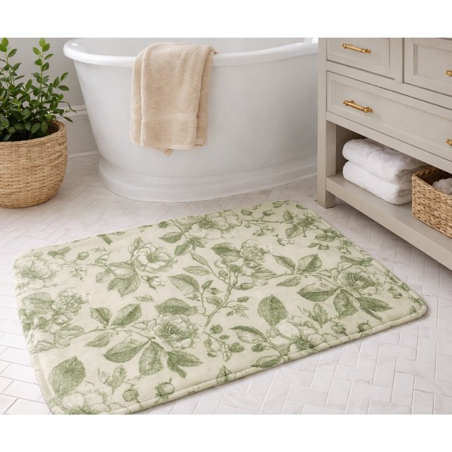 Grön Vintage Botanisk Toile-mönster Badrumsmatta (Skapare uppladdad)