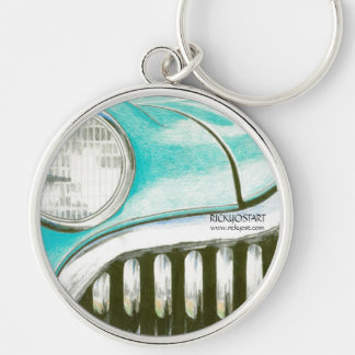 Grön vintage carkeychain "för 49 Buick" Rund Silverfärgad Nyckelring