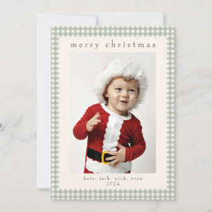 Grön Vintage Gingham Fotokort för jul Julkort