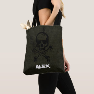 Grön Vintage Grunge Dödskalle och Korslagda Ben Ha Tygkasse