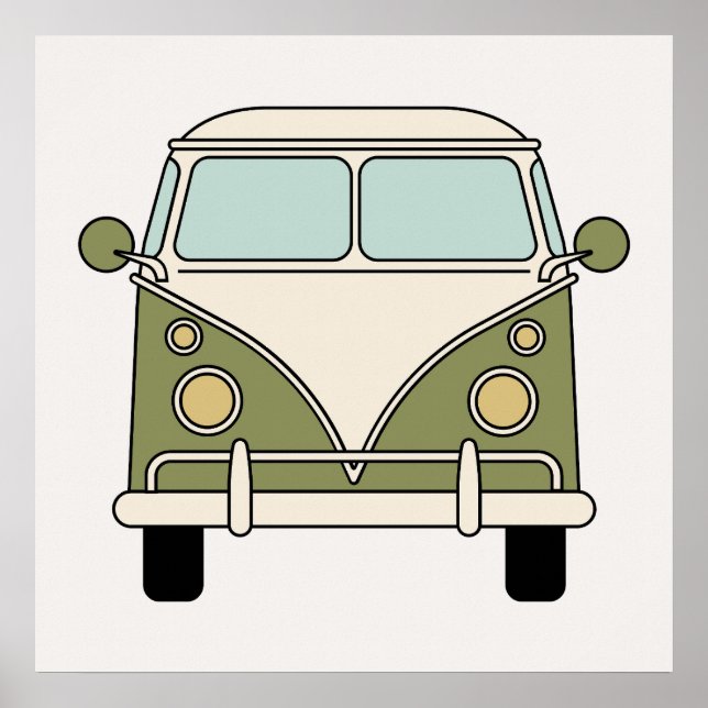 Grön Vintage Retro Husbil Bus Poster (Framsidan)