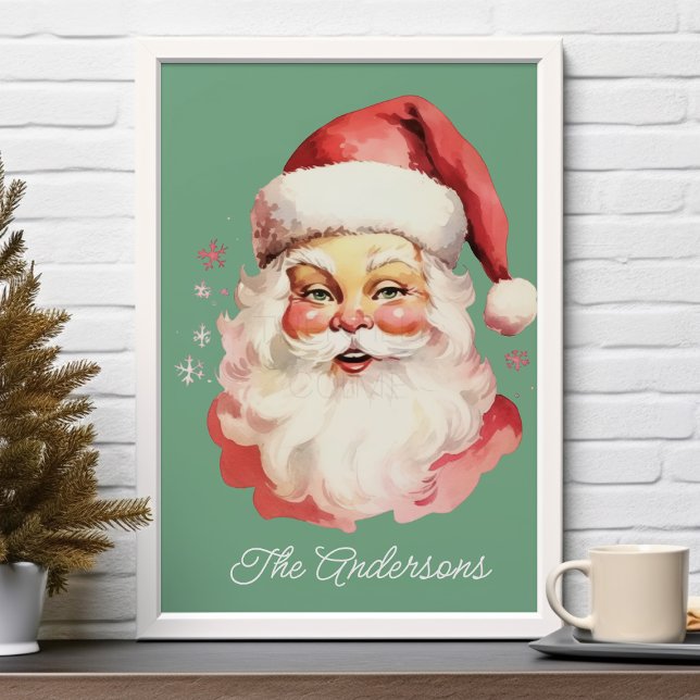 Grön Vintage Retro Tomte Familj Jul Poster (Skapare uppladdad)