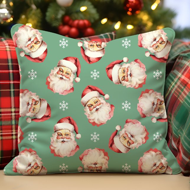 Grön Vintage Retro Tomte Jul Kudde (Skapare uppladdad)