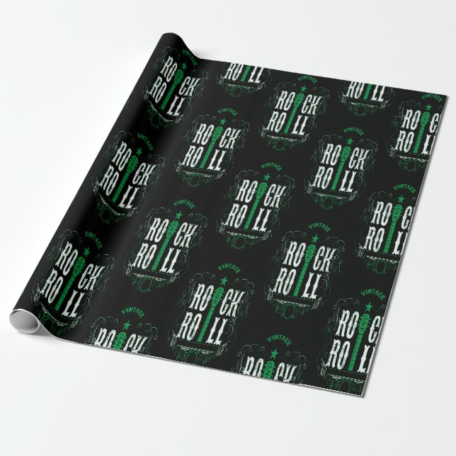 Grön Vintage Rock And Roll  Presentpapper (Utrullad)
