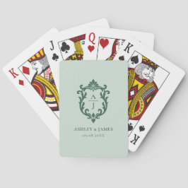 Grön Vintage Utförlig Vapen Bröllop Casinokort