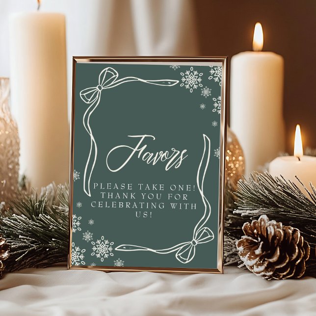 Grön Vinter Coquette Favor Bordsskylt  Inbjudningar (Green Winter Coquette Favor Table Sign Invitation)