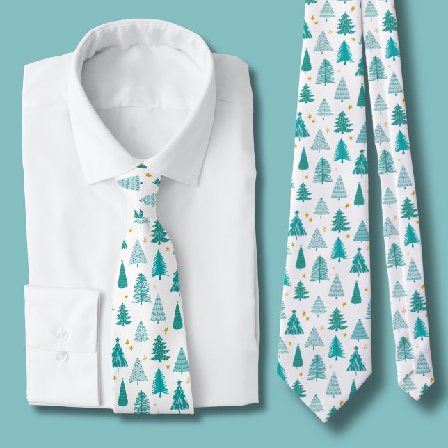 Grön vinter skog julgran slips (Green Christmas Tree woodland forest tie)