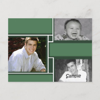 Grön & Vit 3-foto examenskort Meddelande Vykort