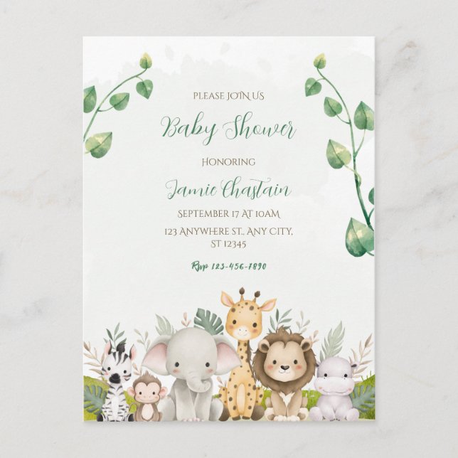 Grön Vit Akvarell Baby Shower Postkort Vykort (Framsida)