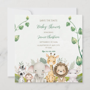 Grön Vit Akvarell Baby Shower Spara Datumet