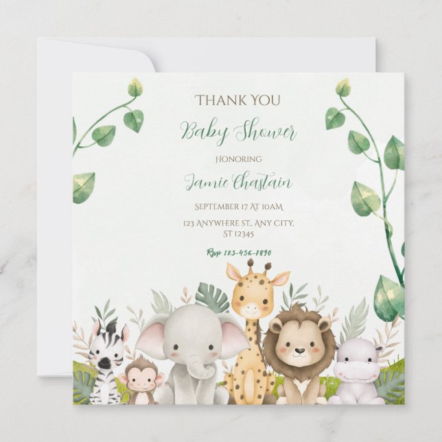 Grön Vit Akvarell Baby Shower Tacksamhetskort Tack Kort (Framsida)