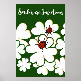 Grön & Vit Bladladybugs Smil Är Smittsamma Poster