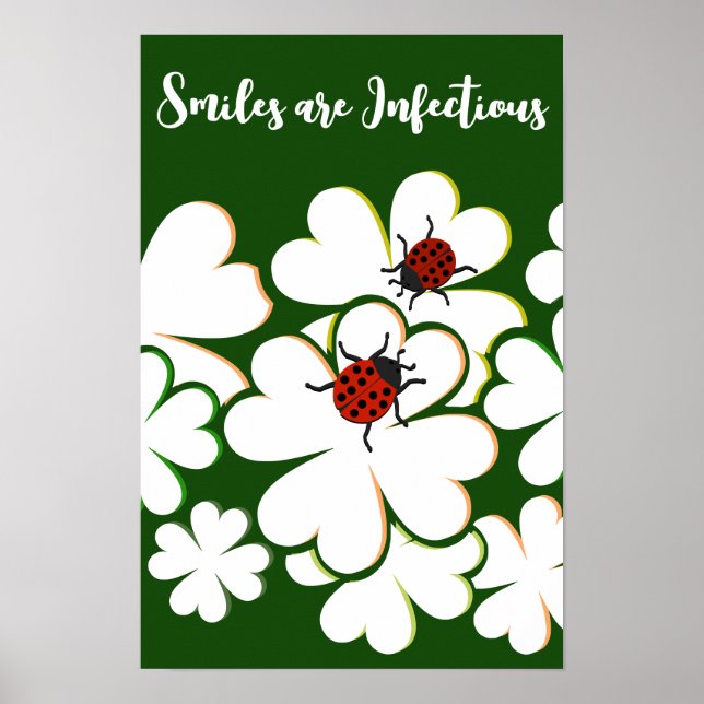 Grön & Vit Bladladybugs Smil Är Smittsamma Poster (Framsidan)