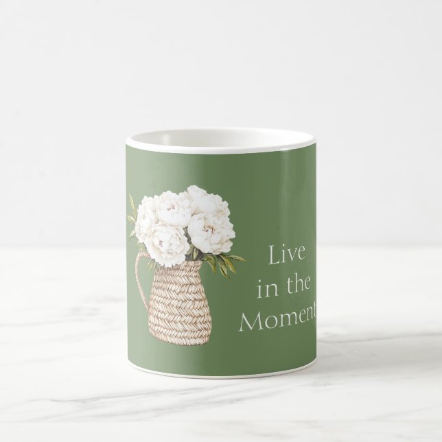 Grön vit blomkruka med korgfläta vas kaffemugg (Center)