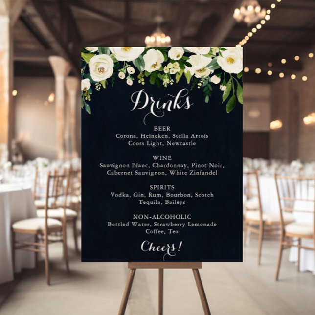 Grön vit blomster blå bröllopsdrycker meny skylt (Skapare uppladdad)