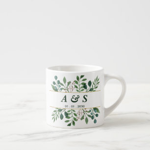 Grön vit blomsterbröllop espressokopp