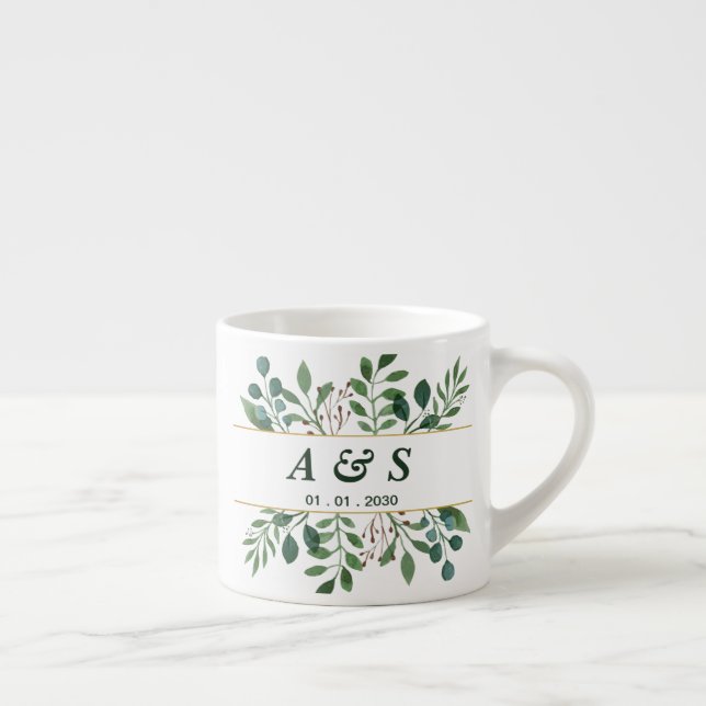 Grön vit blomsterbröllop espressokopp (Höger)