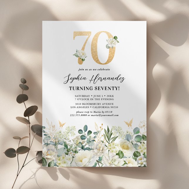 Grön & vit blomstergestaltad 70-årsfest inbjudningar (Skapare uppladdad)