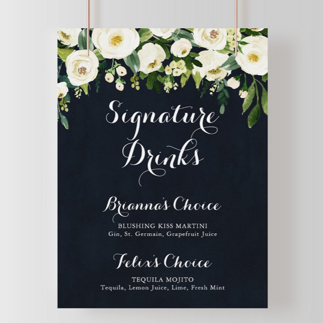 Grön vit blomstergul blå signaturdryckeskylt poster (Skapare uppladdad)