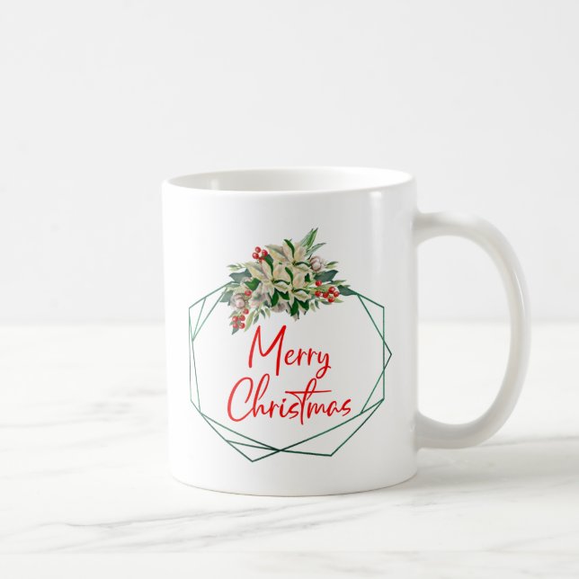 Grön vit blomsterlig God Jul Kaffe Mugg  (Höger)