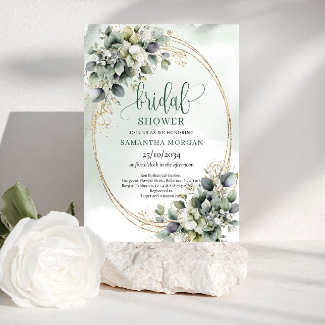  Grön vit botanisk bröllopsdusch-inbjudan Inbjudningar ( Green White Botanical Bridal Shower Invitation)
