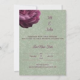 Grön vit bryllopsinbjudan Burgundy Peony  Inbjudningar