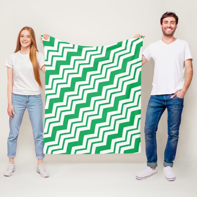 Grön vit Chevron sicksack mönsterdesign  Fleecefilt (På plats)