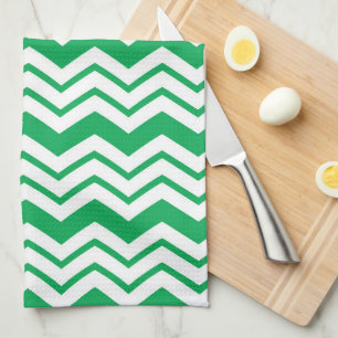 Grön vit Chevron sicksack mönsterdesign Kökshandduk