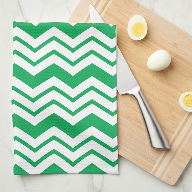 Grön vit Chevron sicksack mönsterdesign  Kökshandduk (Vikt i Fjärdedel)