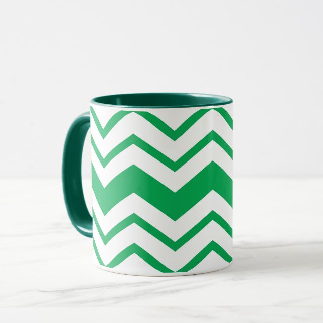 Grön vit Chevron sicksack-mönsterdesign  Mugg (Framsida vänster)