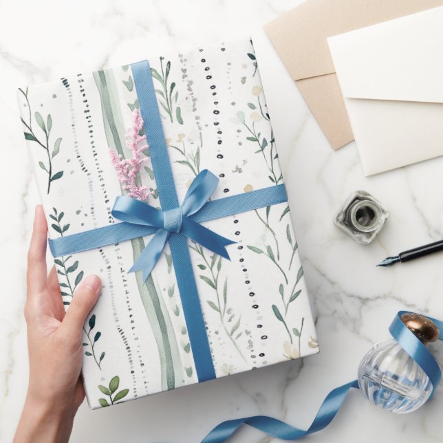 Grön Vit Chic Blommig Födelsedag Presentpapper (Gifting)